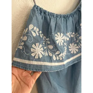 NEW Rebecca Minkoff One Shoulder Embroidered Blue Chambray Top Boho Summer thumbnail 3