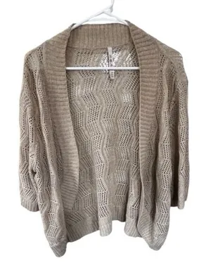 Leo & Nicole Tan Open-Knit Cardigan thumbnail 1