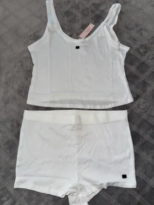 Victoria’s Secret 100% Cotton Tank & Shorts Pajama Set white size L thumbnail 4