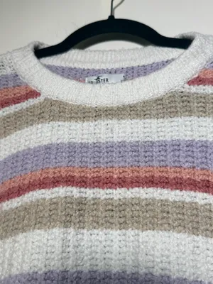 Hollister Women's Cropped Striped Knit Sweater - White with Pastel Stripes Small thumbnail 2