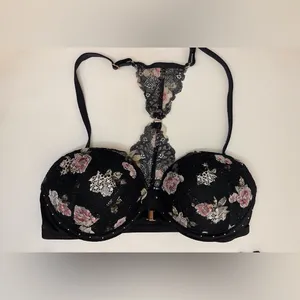 Victoria's Secret NWOT Set of 2 Black‎ Floral Lace Bra 32C|Panties Size S thumbnail 3