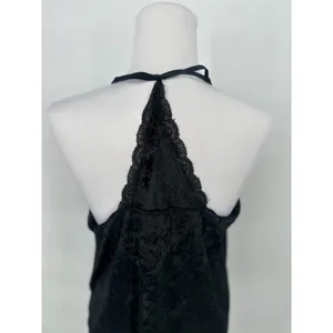Womens XL Black Velvet‎ Lace Trim Cami Tank Top Fairy Whimsigoth Racerback Y2K thumbnail 2