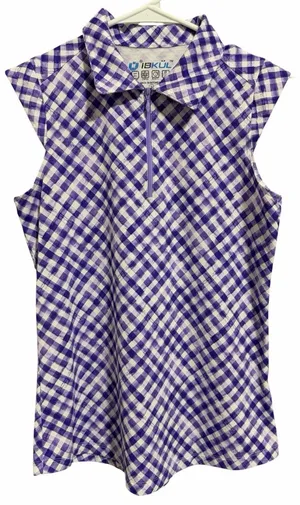 Ibkul Gingham Sleeveless Polo Lavender/White Golf Tennis Women'S‎ Size Small thumbnail 1