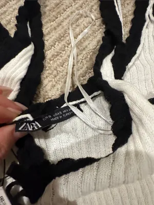 ZARA White Ribbed Camisole with Black Trim thumbnail 3