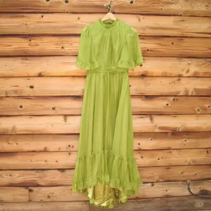 MAC DUGGAL Green Size 10 Ruffled Mock Neck Flutter Sleeve High Low Hem Gown Fla thumbnail 4