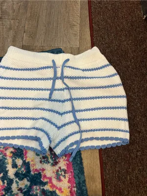Altard state White & Blue Striped Knit Drawstring Women's Shorts thumbnail 4