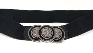 Vintage Black Elastic Belt w/ Silver Statement Buckle thumbnail 1