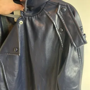 Faux Leather Navy Trench Coat thumbnail 7