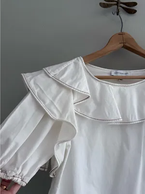 Something Navy White Felix Ruffle Top Poplin Cotton XS thumbnail 4