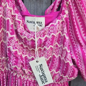 Savanna Jane Pink and Cream Midi Dress thumbnail 2