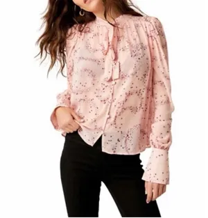 Free People Blouse Sz S Pink Ruffle Tie Neck‎ Sheer Boho OB1828859 Flowy thumbnail 1