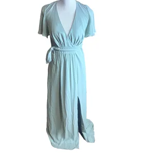 Azazie Zaniah bridesmaid dress Sea Glass green wrap chiffon flutter sleeve A4 thumbnail 2
