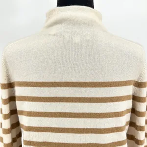 Vince.‎ Wool Cashmere Sweater Women's Stripe Mock Neck Cream Tan White Medium thumbnail 9