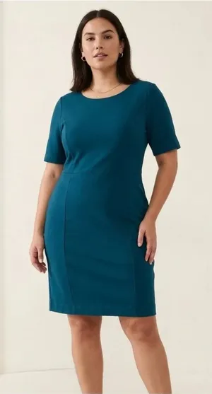 Ann Taylor Peacock Blue Green Scoop Neck V-back Tailored Sheath Dress thumbnail 1