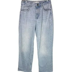ZARA Vintage Relaxed Style High Rise Wide Leg Raw Hem Casual Cotton Jean 4 Blue thumbnail 10