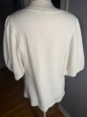 Free People Ivory Lace-Up Ribbed Short Sleeve Top thumbnail 8