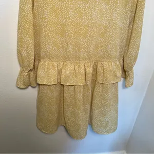 Pinch Womens Size Large Ruffle Dress Yellow White Geometric Dot Pattern Neck Tie thumbnail 12