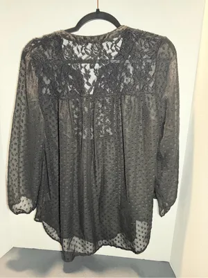 Daniel Rainn‎ Black Swiss Dot Lace Yoke Blouse thumbnail 4