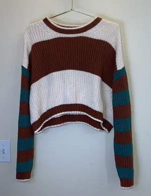 American Eagle Cropped Colorblock‎ Knit Sweater Oversized EUC thumbnail 1