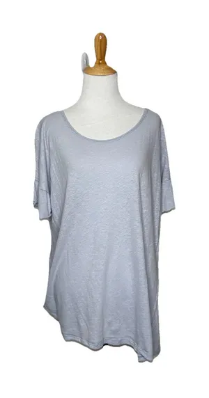 We The Free People Puff Sleeve Top Baby Blue Linen Beach Boho Pastel Sz Medium thumbnail 1