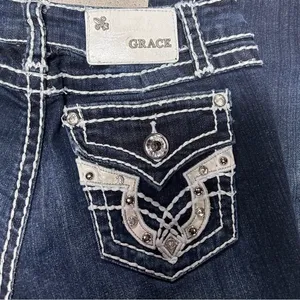 Grace in LA Women's Dark Wash Embellished Western Boot Cut Jeans Size 27 thumbnail 4