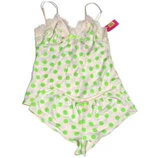 Betsey Johnson Intimates Green Dot Silky Luxe 2-Piece Pajama Short Set Small NEW thumbnail 3
