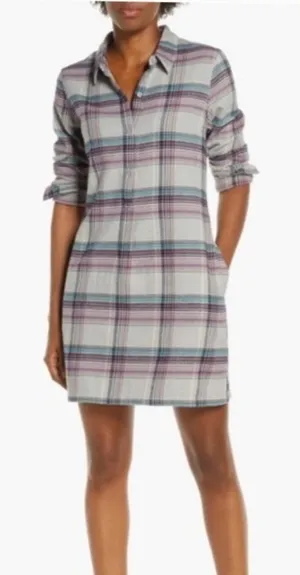 Patagonia Womens‎ Organic Cotton Flannel Plaid Shirt Dress Grey Purple Medium thumbnail 1