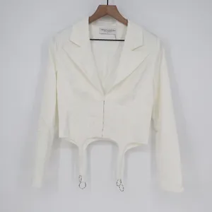 Naked Wardrobe The Statement Ivory Cropped Garter Blazer Small Womens thumbnail 2