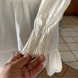 Zara linen blend dress long sleeve white ivory size M smocked ruffle thumbnail 7