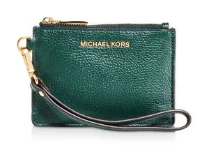 MICHAEL MICHAEL KORS Small Leather Card Holder Wristlet Green NEW NWT thumbnail 1