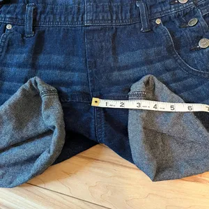 L.E.I. Y2K Denim Shortalls Women’s Sz Med Overalls Bib Shorts Boho 2012 Grunge thumbnail 8