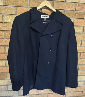 Vintage 90s 100% Wool Maurice’s Navy Blue Pea Coat Button Jacket Size Large thumbnail 1