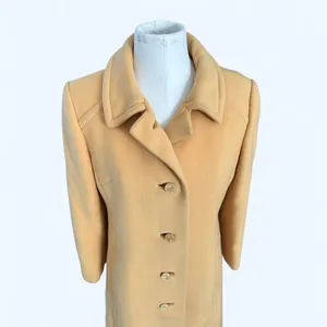 VTG 60s Yellow Wool Maxi Trench Coat Giralda Room 8/10 Quiet Luxury Clean Girl thumbnail 4