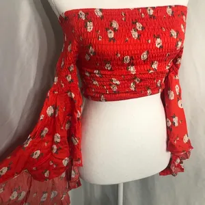 American Eagle Off the Shoulder Crop Flowy Long Sleeve thumbnail 1