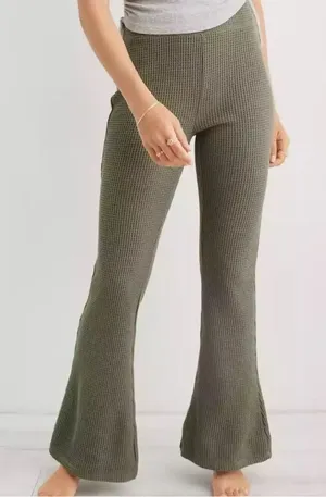 Aerie waffle knit stretchy flare pants size medium thumbnail 1