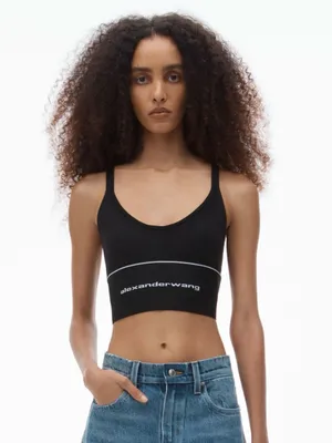 Alexander Wang logo elastic bra in ribbed jersey in Black Tank Top Size XL thumbnail 2