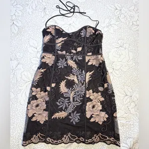 TOBI Embroidered Illusion Floral Halter Sweetheart Neck Mini Dress Sz Small💛 thumbnail 9