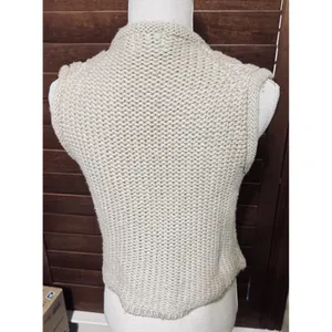 Vintage Oatmeal Cable Knit Sweater Vest Button Front Chunky Cottagecore Large thumbnail 4