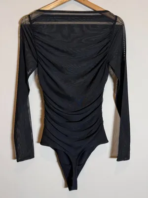 Abercrombie & Fitch Mesh Draped Bodysuit Women's Small Black Sheer Going Out NWT thumbnail 10