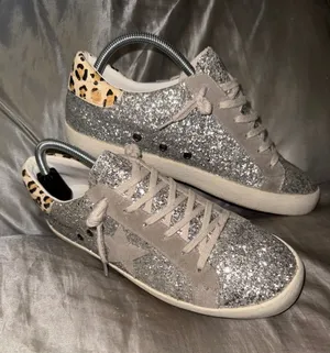 Mi.iM Silver Glitter Star Sneaker Leopard Low Top Womens 9 Y2K Glam Sparkle thumbnail 1