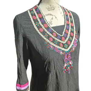 -1667 Embroidered Tunic Top Black 3/4 Sleeve fits‎ Women's Size XS thumbnail 2