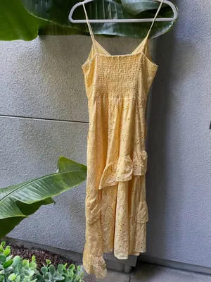Sam Edelman 100% cotton Tiered Ruffle Cotton Eyelet‎ Yellow Dress Size 2 thumbnail 4