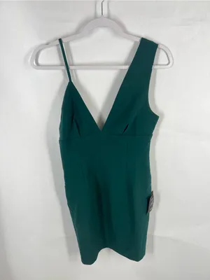 Lulus Emerald Green Asymmetrical Strap Bodycon Mini Dress Size S NWT thumbnail 2