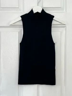 Madewell Ribbed Mock Neck Sleeveless Knit Tank Black Minimalist Classic Chic XS thumbnail 2