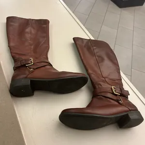 Boots Women's Tall Brown Leather Heeled Riding Boots with Buckle by Nine West 6 thumbnail 1