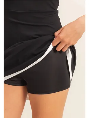 NEW HYFVE Black Halter Mini Dress Built In Shorts Cotton Stretch Large thumbnail 2