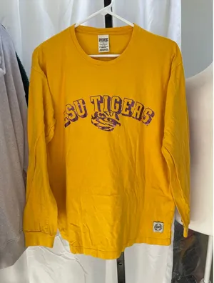 Women's PINK Victoria's Secret LSU Tigers Long Sleeve Tee L Yellow Purple thumbnail 1