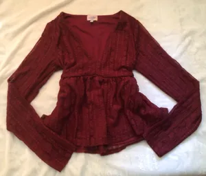 Burgundy Mesh Babydoll Top thumbnail 1