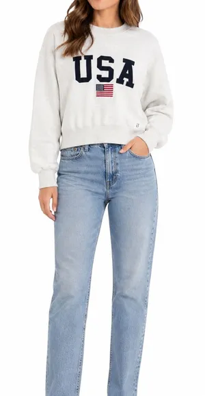 1897 Size Medium White USA Crewneck Sweatshirt thumbnail 1