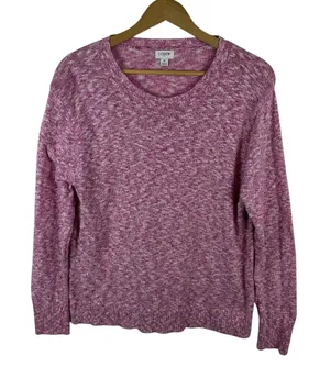 J Crew Womens Pink Marled Cotton Blend Crewneck Sweater Medium Preppy Stretch thumbnail 1